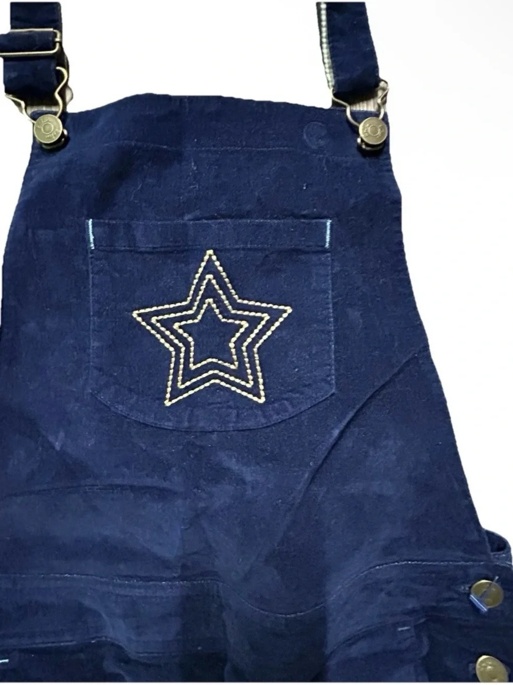 Girls Boden Navy Blue Velvet Overalls Slight Flaw Size 11-12Y Embroidered Star